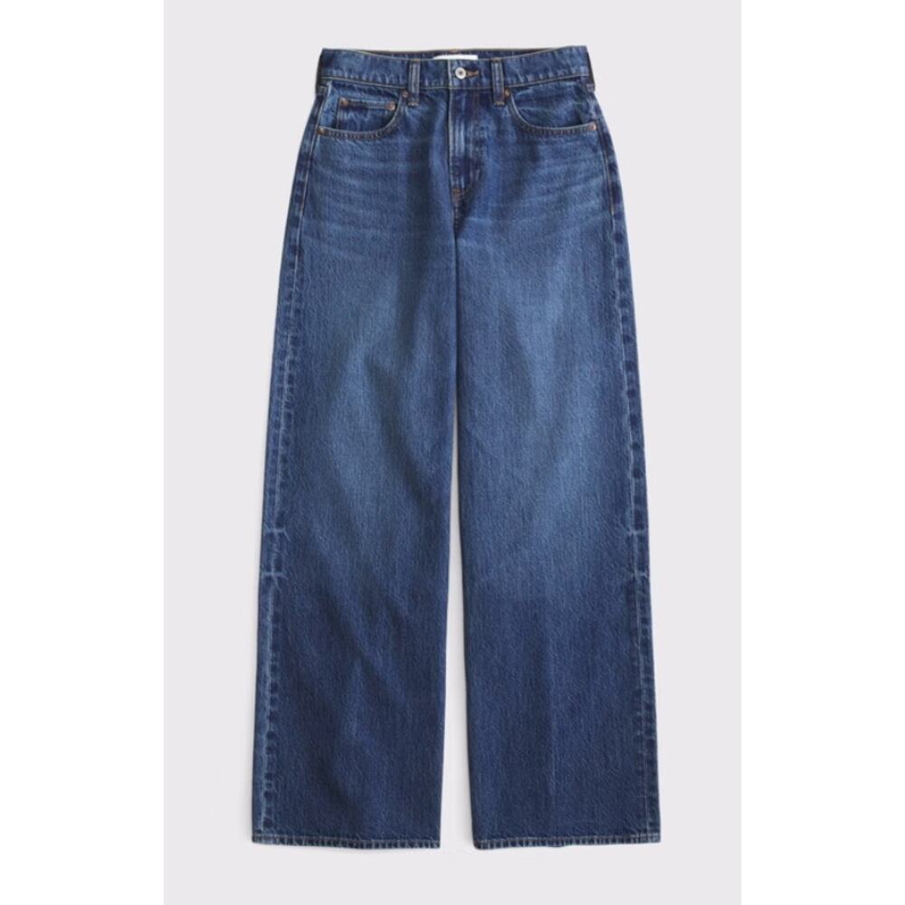 Abercrombie & Fitch Curve Love High Rise Wide Leg Jeans 34 Short Dark Wash Denim
